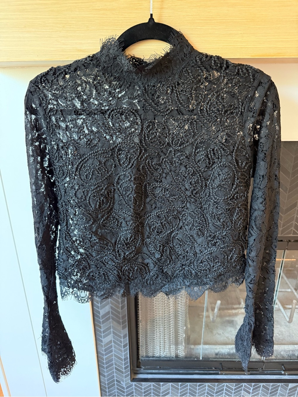 Zara Trafaluc Black Lace Zip Front Blouse Top Size M